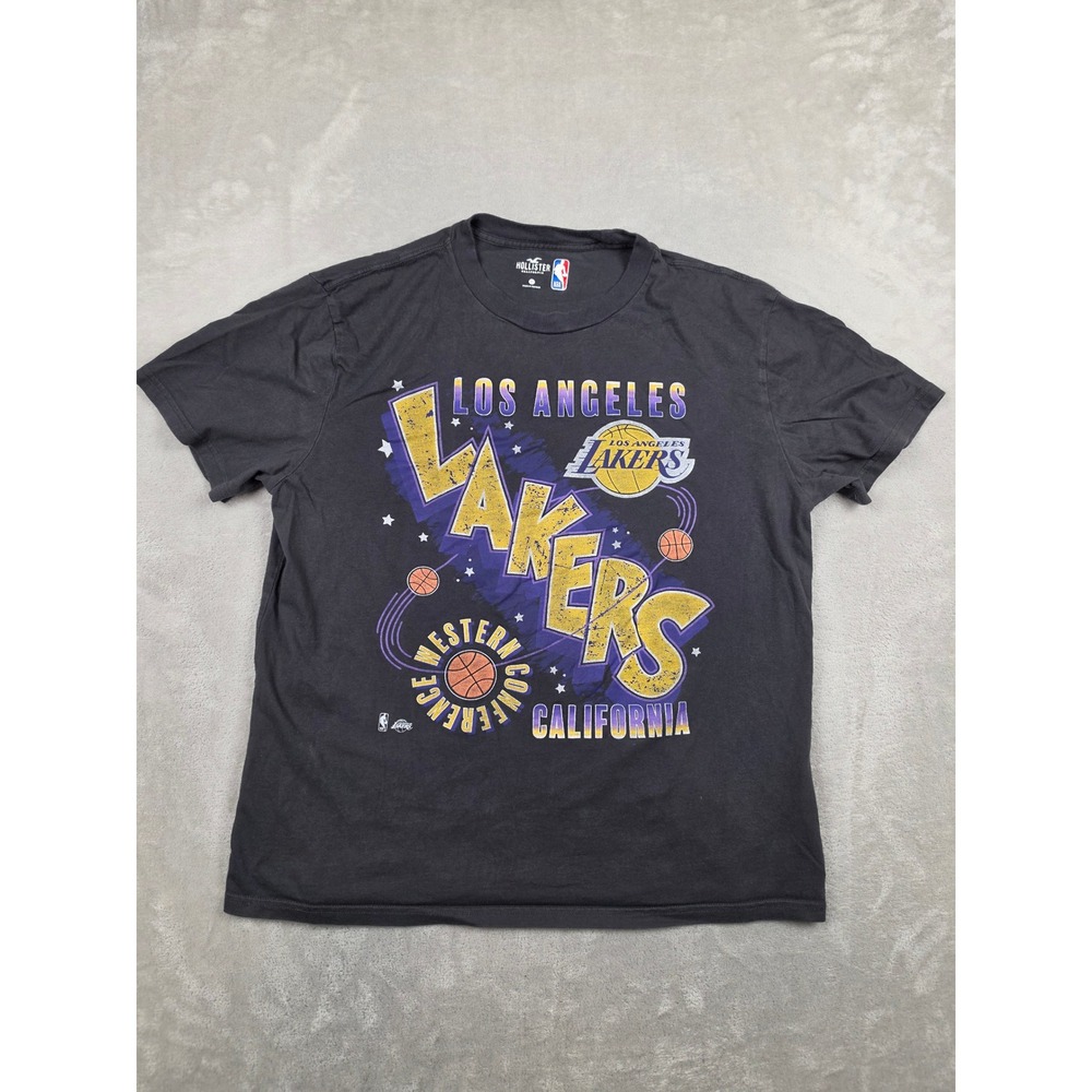 Hollister NBA Los Angeles Lakers T-Shirt Mens L Black Graphic Tee Short Sleeve